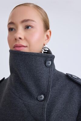 Apolet Detaylı Kısa Kaşe Kaban - Thumbnail (8)