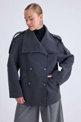 Apolet Detaylı Kısa Kaşe Kaban - Thumbnail (7)