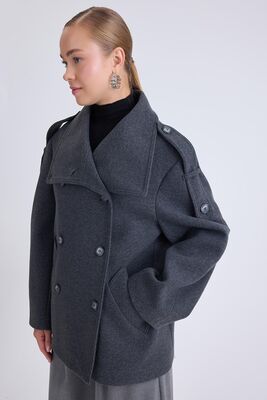 Apolet Detaylı Kısa Kaşe Kaban - Thumbnail (9)