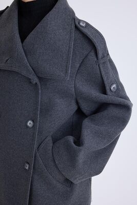 Apolet Detaylı Kısa Kaşe Kaban - Thumbnail (10)