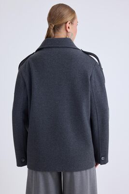 Apolet Detaylı Kısa Kaşe Kaban - Thumbnail (11)