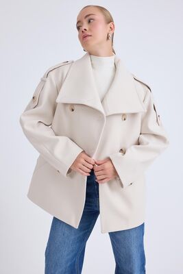 Apolet Detaylı Kısa Kaşe Kaban - Thumbnail (12)