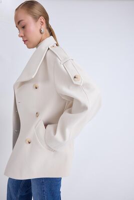 Apolet Detaylı Kısa Kaşe Kaban - Thumbnail (13)