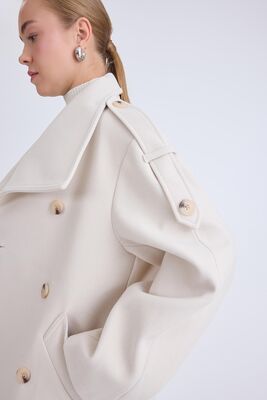 Apolet Detaylı Kısa Kaşe Kaban - Thumbnail (14)