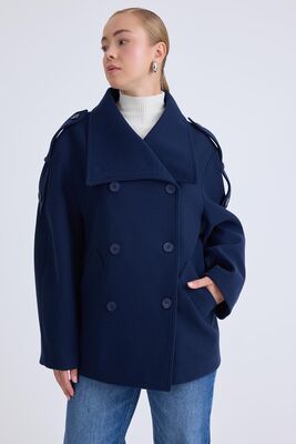 Apolet Detaylı Kısa Kaşe Kaban - Thumbnail (23)