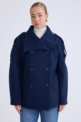 Apolet Detaylı Kısa Kaşe Kaban - Thumbnail (22)