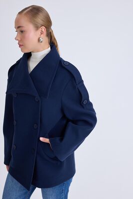 Apolet Detaylı Kısa Kaşe Kaban - Thumbnail (24)