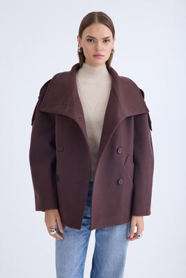 Apolet Detaylı Kısa Kaşe Kaban - Thumbnail (16)