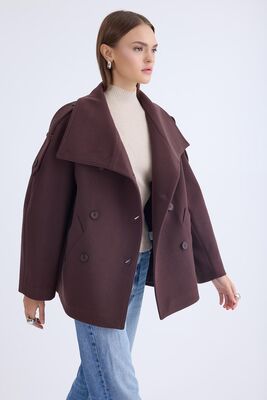 Apolet Detaylı Kısa Kaşe Kaban - Thumbnail (17)