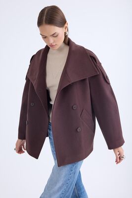 Apolet Detaylı Kısa Kaşe Kaban - Thumbnail (18)