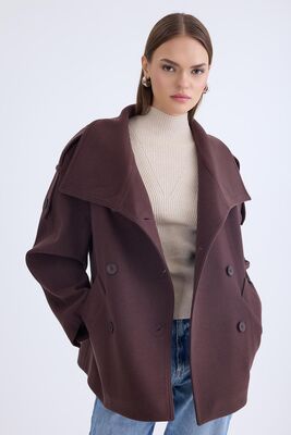 Apolet Detaylı Kısa Kaşe Kaban - Thumbnail (19)