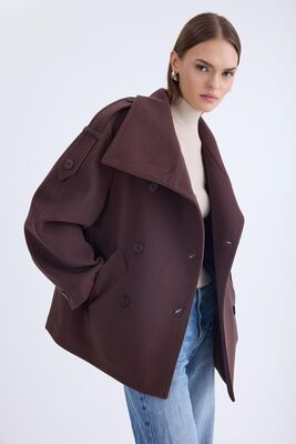 Apolet Detaylı Kısa Kaşe Kaban - Thumbnail (20)