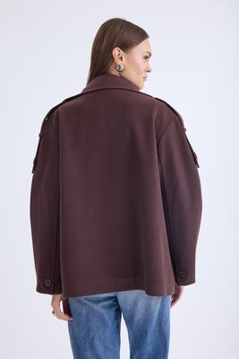 Apolet Detaylı Kısa Kaşe Kaban - Thumbnail (21)