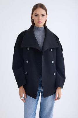 Apolet Detaylı Kısa Kaşe Kaban - Thumbnail (25)