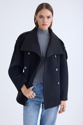 Apolet Detaylı Kısa Kaşe Kaban - Thumbnail (26)