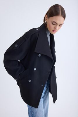 Apolet Detaylı Kısa Kaşe Kaban - Thumbnail (27)