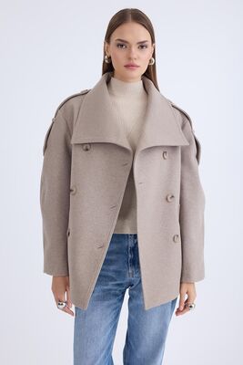 Apolet Detaylı Kısa Kaşe Kaban - Thumbnail (2)