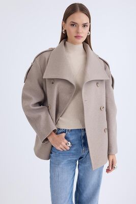 Apolet Detaylı Kısa Kaşe Kaban - Thumbnail (3)