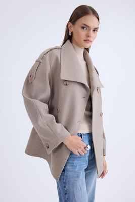 Apolet Detaylı Kısa Kaşe Kaban - Thumbnail (4)