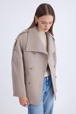 Apolet Detaylı Kısa Kaşe Kaban - Thumbnail (5)