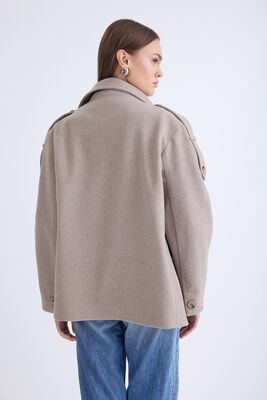 Apolet Detaylı Kısa Kaşe Kaban - Thumbnail (6)