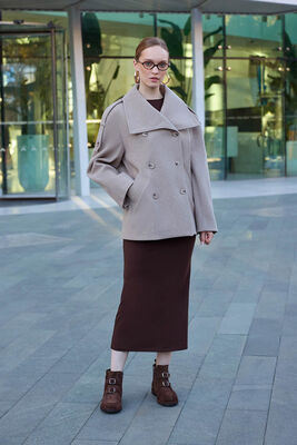 VİTRİN - Apolet Detaylı Kısa Kaşe Kaban (1)