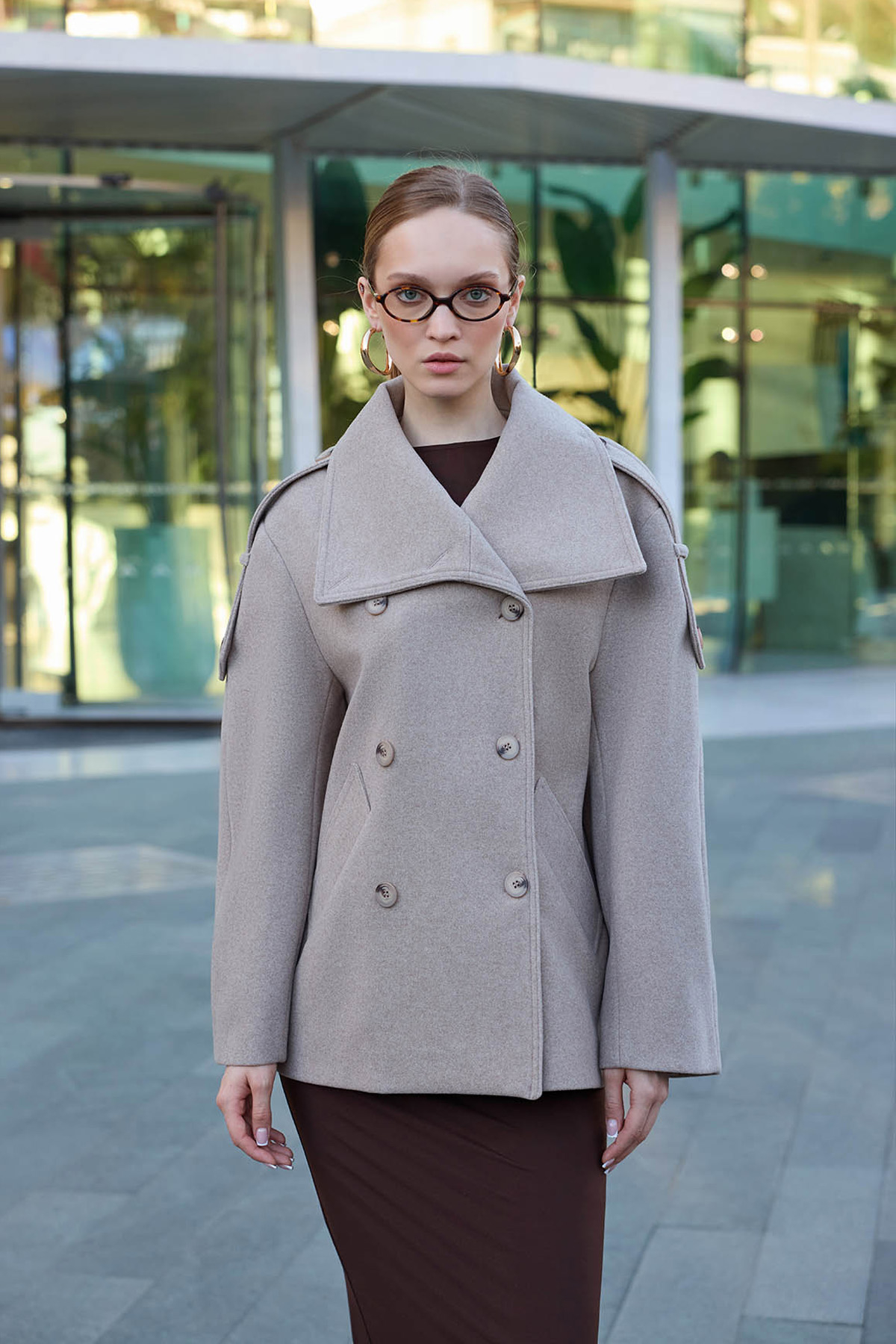 VİTRİN - Apolet Detaylı Kısa Kaşe Kaban