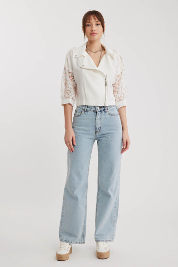 Apolet Detaylı Kolları Tüllü Fermuarlı Ceket - 2