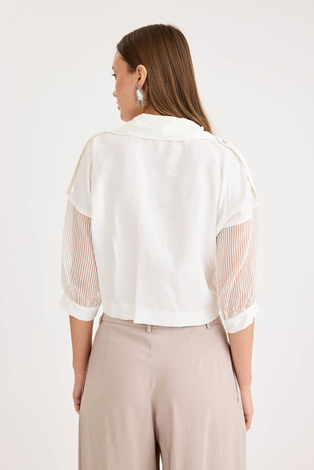 Apolet Detaylı Kolları Tüllü Fermuarlı Ceket - 16