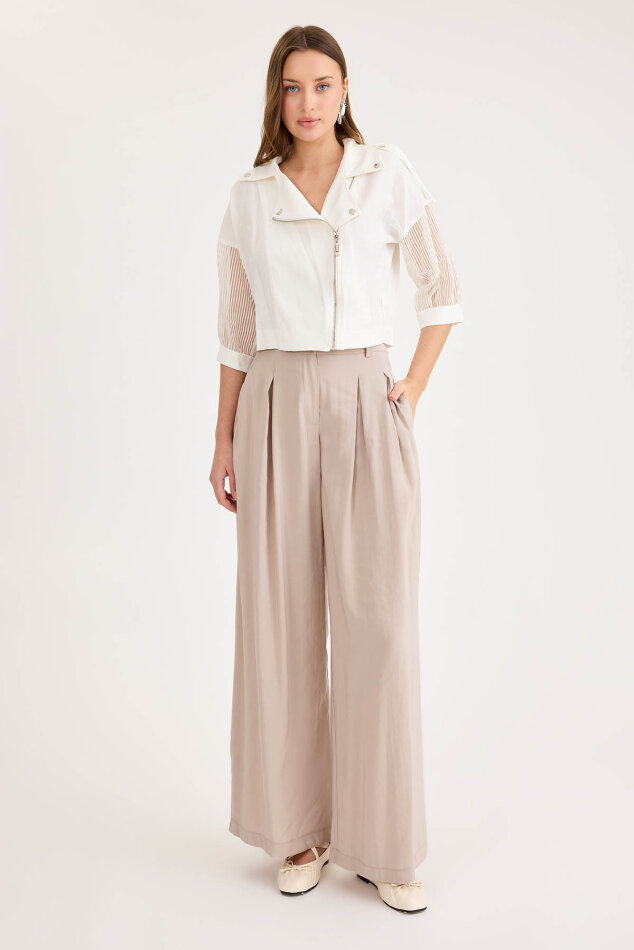 Apolet Detaylı Kolları Tüllü Fermuarlı Ceket - 14