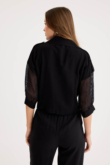 Apolet Detaylı Kolları Tüllü Fermuarlı Ceket - 24