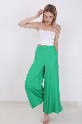 Arka Bel Lastik Detaylı Bol Paça Pantolon - 3