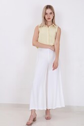 Arka Bel Lastik Detaylı Bol Paça Pantolon - 6