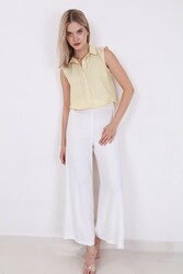 Arka Bel Lastik Detaylı Bol Paça Pantolon - 7