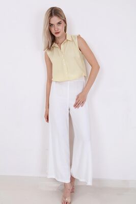 Arka Bel Lastik Detaylı Bol Paça Pantolon - 7