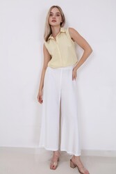 Arka Bel Lastik Detaylı Bol Paça Pantolon - 8