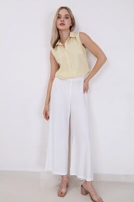 Arka Bel Lastik Detaylı Bol Paça Pantolon - 8