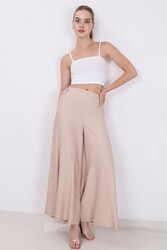 Arka Bel Lastik Detaylı Bol Paça Pantolon - 10