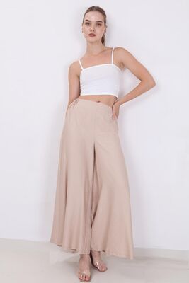 Arka Bel Lastik Detaylı Bol Paça Pantolon - 10
