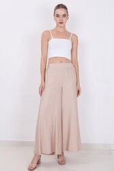 Arka Bel Lastik Detaylı Bol Paça Pantolon - 12