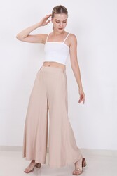 Arka Bel Lastik Detaylı Bol Paça Pantolon - 14