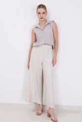 Arka Bel Lastik Detaylı Bol Paça Pantolon - 15