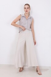 Arka Bel Lastik Detaylı Bol Paça Pantolon - 16