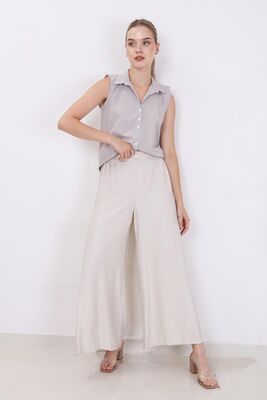 Arka Bel Lastik Detaylı Bol Paça Pantolon - 16