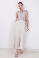 Arka Bel Lastik Detaylı Bol Paça Pantolon - 17