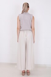 Arka Bel Lastik Detaylı Bol Paça Pantolon - 18