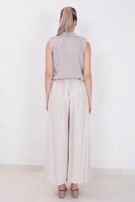 Arka Bel Lastik Detaylı Bol Paça Pantolon - 18