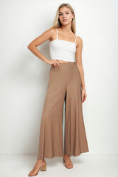 Arka Bel Lastik Detaylı Bol Paça Pantolon - 19