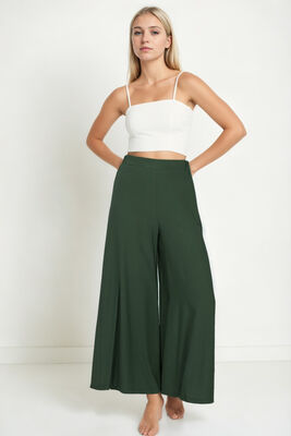 Arka Bel Lastik Detaylı Bol Paça Pantolon - 24