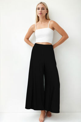 Arka Bel Lastik Detaylı Bol Paça Pantolon - 27